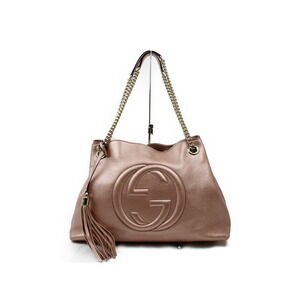GUCCI Soho Chain Tote One Handed Shoulder Handbag Pink Leather